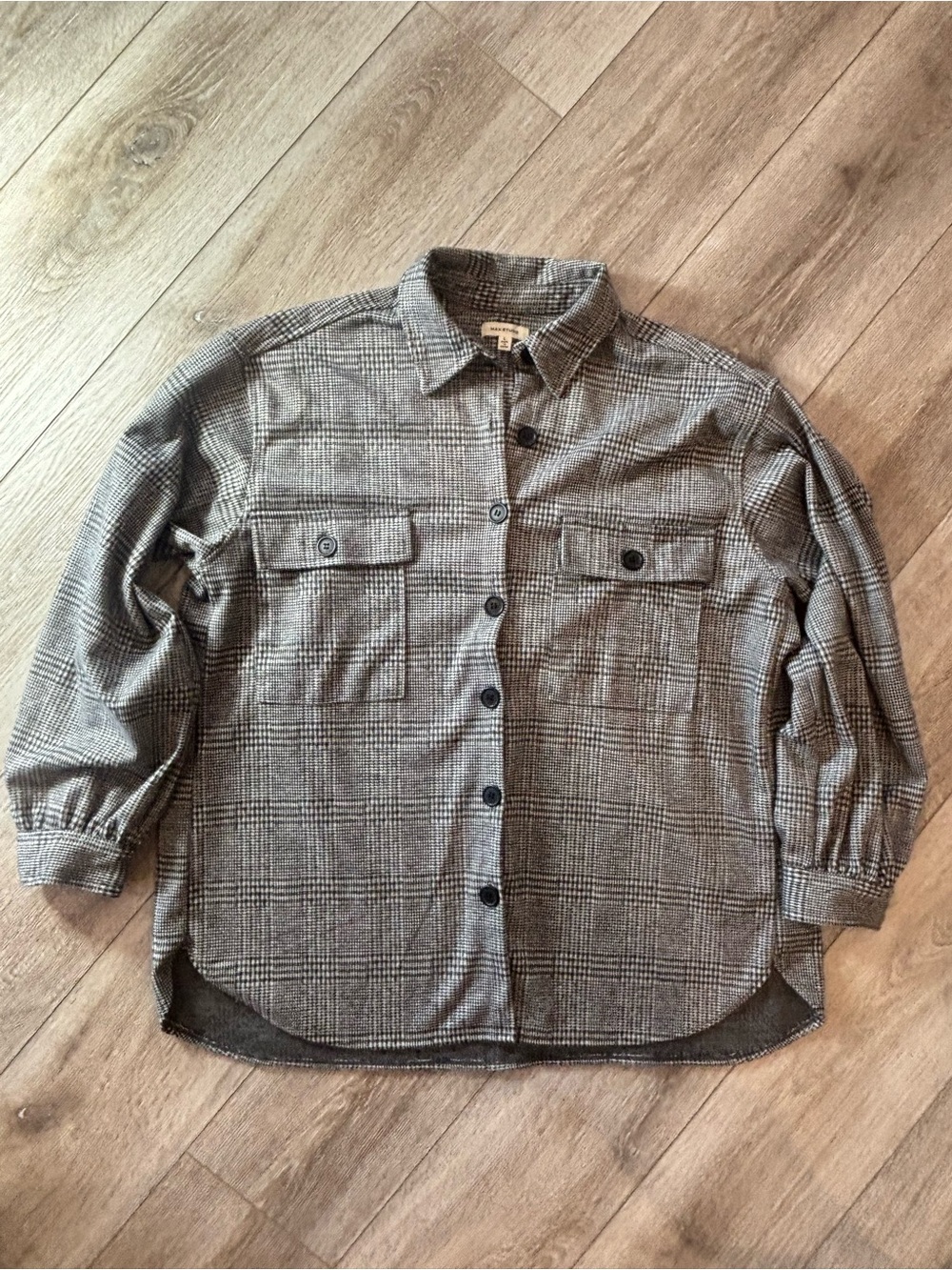 Max Studio Gray Glen Plaid Button-Front Shirt Jacket